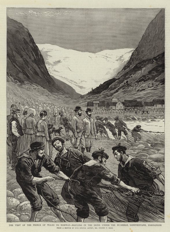 威尔士亲王访问挪威，在Buarbrae，Sandvenvand，Hardanger的塞纳河上运送 作者 悉尼先验厅