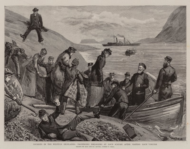 西部高地的游客，在访问Loch Coruisk后乘船前往Loch Scavaig 作者 悉尼先验厅