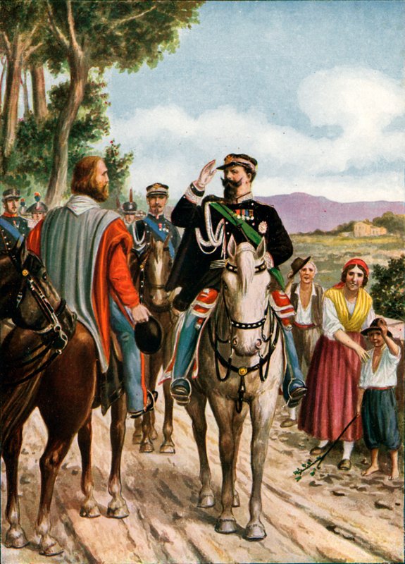 1860年，在Victor Emmanuel II和Garibaldi之间的Teano历史性会议 作者 坦克雷迪·斯卡佩利
