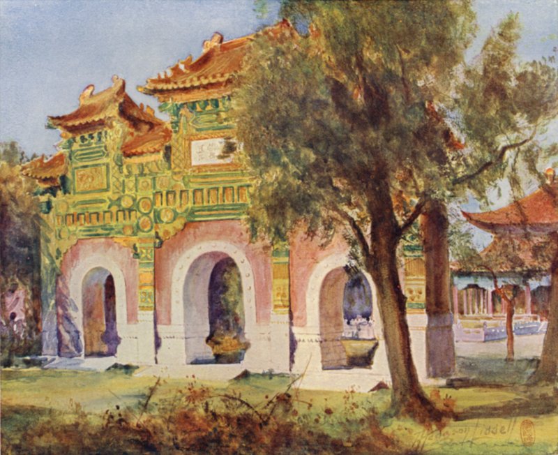 北京，瓷器Pailau在经典的大厅 作者 托马斯·霍奇森·利德尔