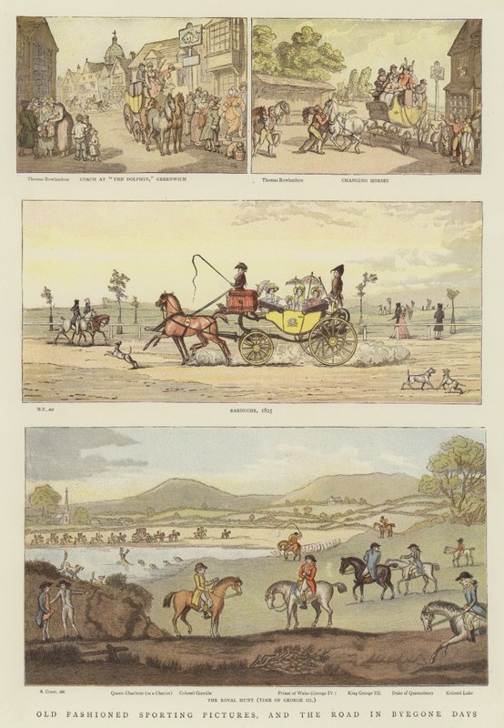 老式运动图片，以及Byegone时代的道路（chromolitho） 作者 托马斯·罗兰森