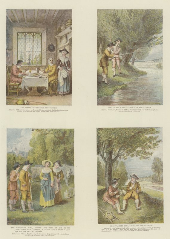 完全钓鱼者，Izaak Walton和Charles Cotton（chromolitho） 作者 托马斯·斯托达德