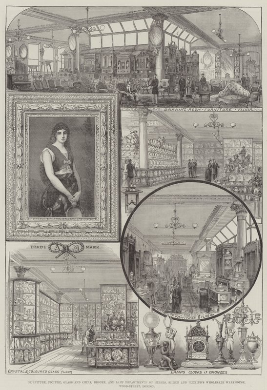Messers Silber和Fleming的批发仓库，Wood-Street，伦敦的家具，图片，玻璃和中国，青铜和灯部门 作者 托马斯·苏尔曼
