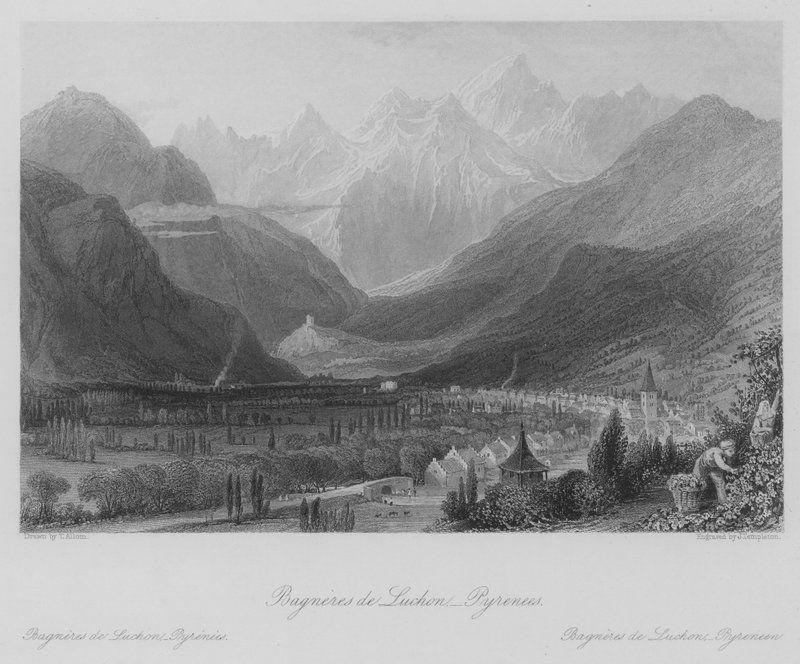 比利牛斯山脉Bagneres de Luchon（雕刻）。 作者 托马斯（后）Allom