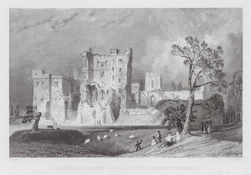 莱斯特郡Ashby de la Zouch的城堡（雕刻）。 作者 托马斯（后）Allom