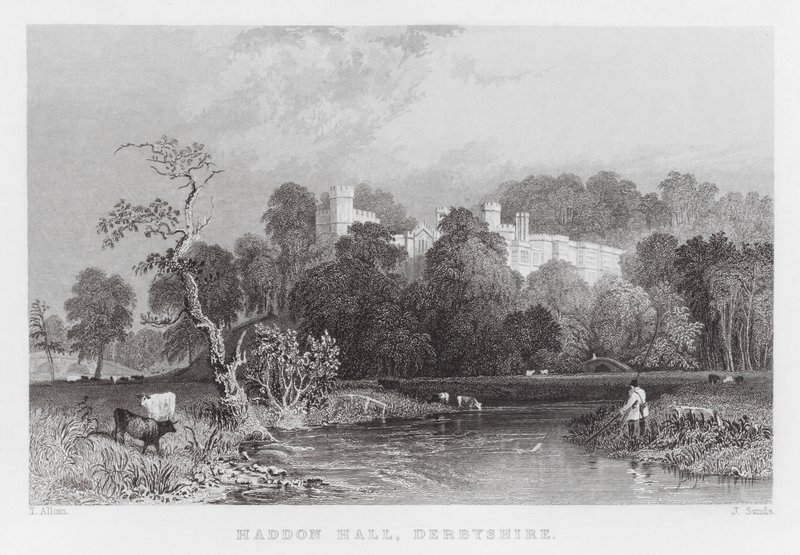 德比郡哈登庄园（雕刻）（Haddon Hall, Derbyshire）。 作者 托马斯（后）Allom
