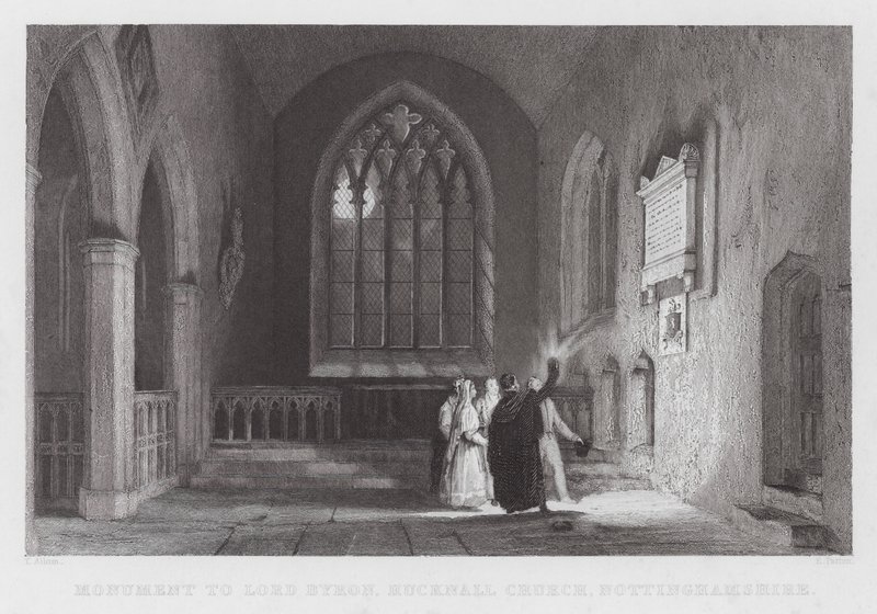 Monument to Lord Byron, Hucknall Church, Nottinghamshire (engraving) 作者 托马斯（后）Allom