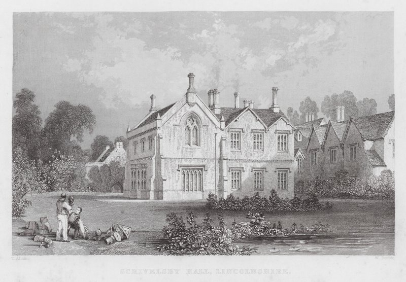 林肯郡斯克里弗斯比厅（Scrivelsby Hall）（雕刻版）。 作者 托马斯（后）Allom