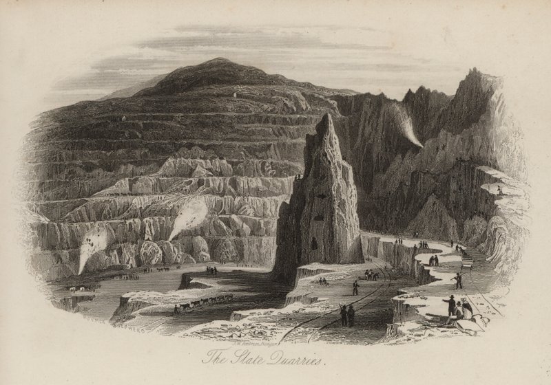 北威尔士贝塞斯达的板岩采石场（雕刻）。 作者 托马斯（后）Allom