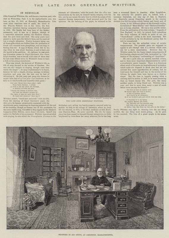 已故的John Greenleaf Whittier 作者 托马斯·哈灵顿·威尔逊