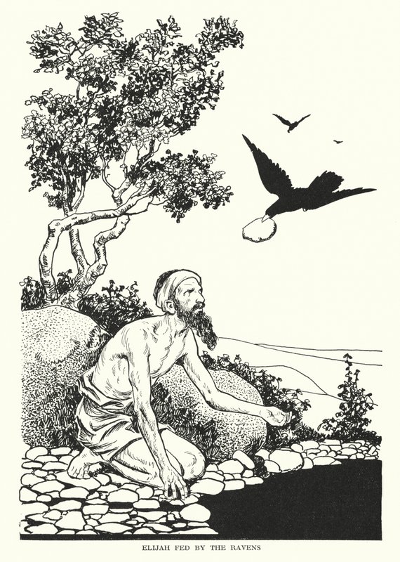 乌鸦喂养以利亚（石版画） 作者 汤玛斯·希思·罗宾逊