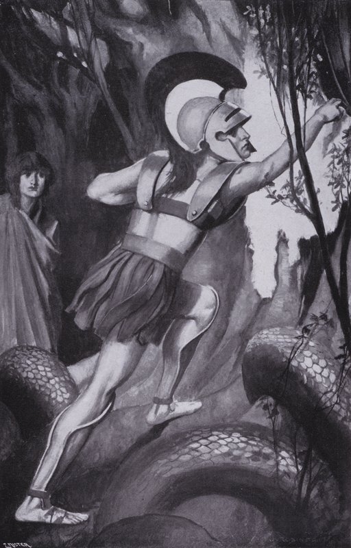 杰森向前一跃......从树干上撕下了羊毛（石版画） 作者 汤玛斯·希思·罗宾逊