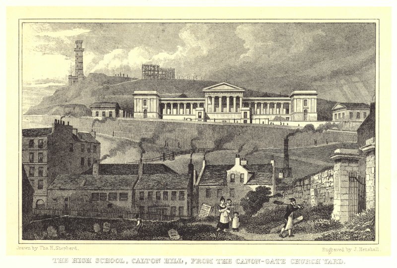 The High School, Calton Hill, from the Canon-Gate Church Yard (engraving) 作者 托马斯·霍斯默（后）牧羊人