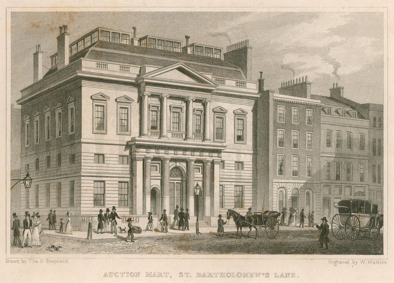 拍卖市场，St Bartholomew&39;s Lane，伦敦 作者 托马斯·霍斯默牧羊人