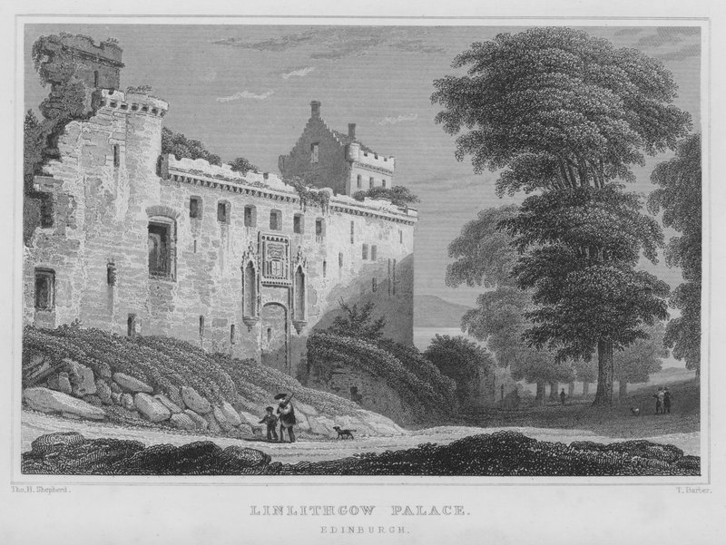 Linlithgow 宫，爱丁堡（雕刻） 作者 托马斯·霍斯默牧羊人