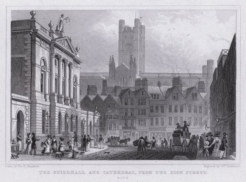 The Guildhall and Cathedral, from the High Street, Bath (engraving) 作者 托马斯·霍斯默牧羊人
