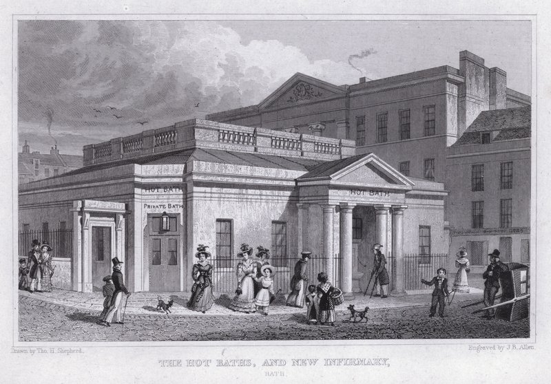 The Hot Baths, and New Infirmary, Bath (engraving) 作者 托马斯·霍斯默牧羊人