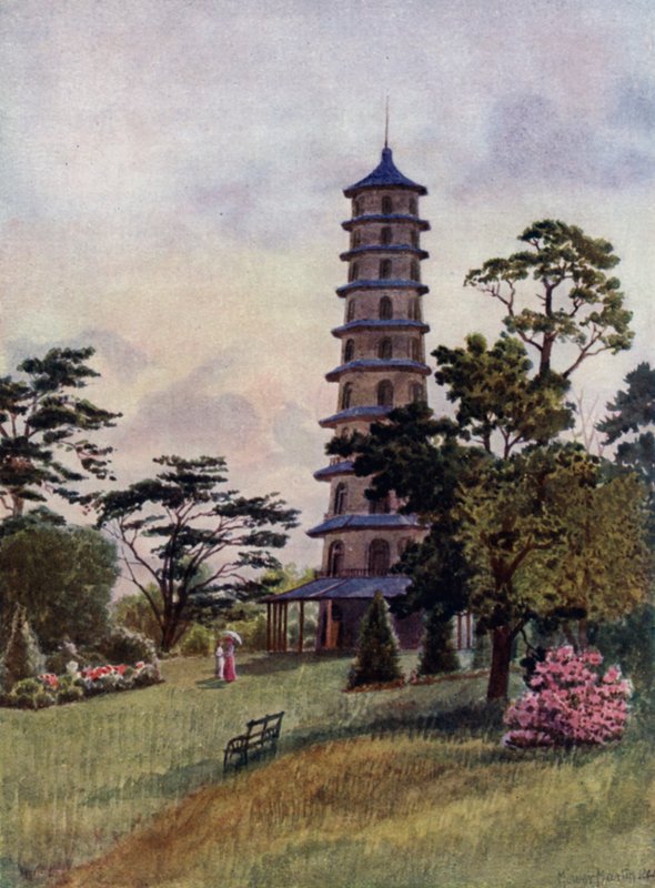 邱园：宝塔（彩色石版画） 作者 托马斯·莫尔·马丁