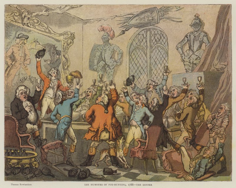 狐狸狩猎的幽默，1788年，晚餐（chromolitho） 作者 托马斯·罗兰森