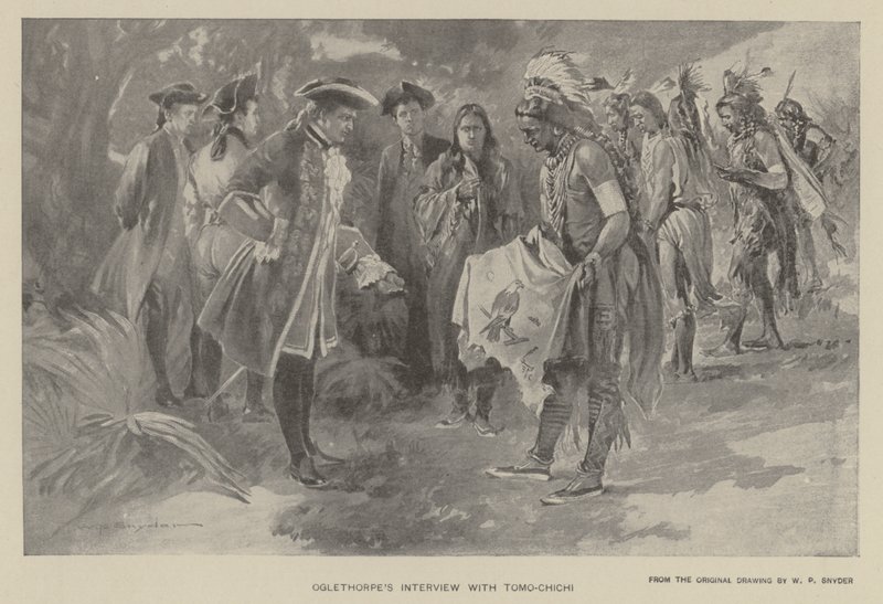 Oglethorpe 对 Tomochichi (litho) 的采访 作者 斯奈德（WP Snyder）