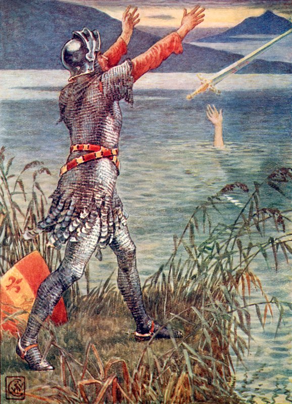 Bedevere爵士将剑Excalibur投入湖中 作者 沃尔特克兰