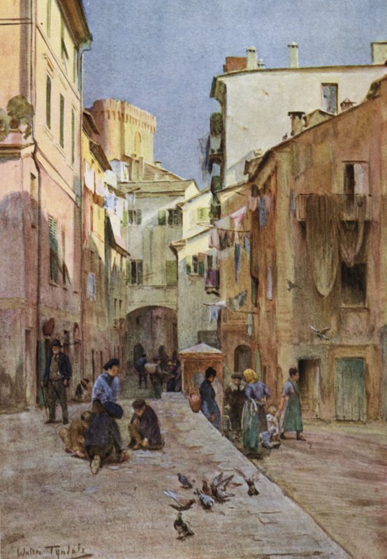 La Piazza, Sestri Levante（彩色石版画） 作者 沃尔特·弗雷德里克·屋顶·廷代尔