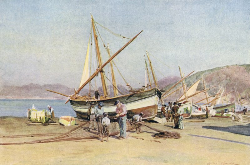 Strand, Sestri Levante (彩色印刷) 作者 沃尔特·弗雷德里克·屋顶·廷代尔