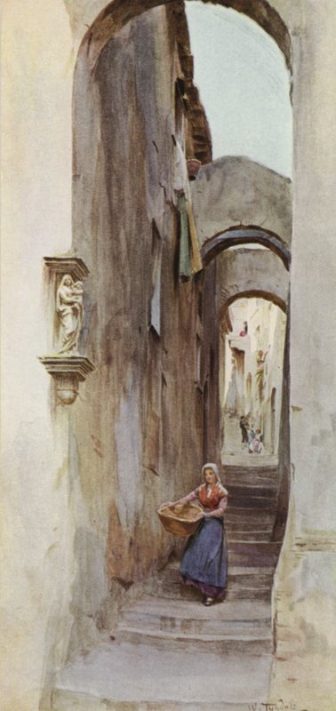 Street, Cervo San Bartolommeo, Italy (colour litho) 作者 沃尔特·弗雷德里克·屋顶·廷代尔