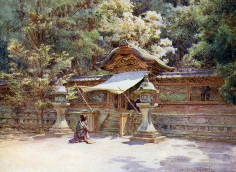 寺庙围栏和门，东大谷，京都 作者 沃尔特·弗雷德里克·屋顶·廷代尔
