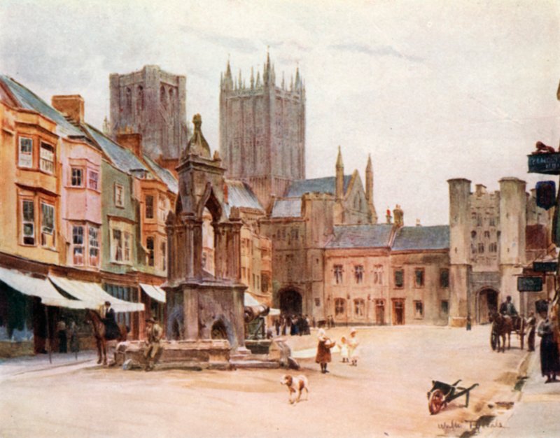 The Market Place, Wells (colour litho) 作者 沃尔特·弗雷德里克·屋顶·廷代尔