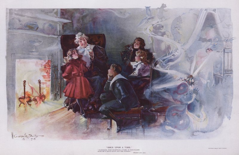 Once upon a Time: Grandmother telling her grandchildren a story (colour litho) 作者 沃尔特·格兰维尔·史密斯