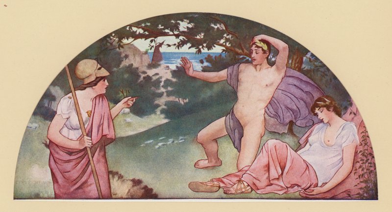 特修斯在密涅瓦的命令下抛弃熟睡的阿里阿德涅（彩色石版画） 作者 沃尔特·麦克尤恩