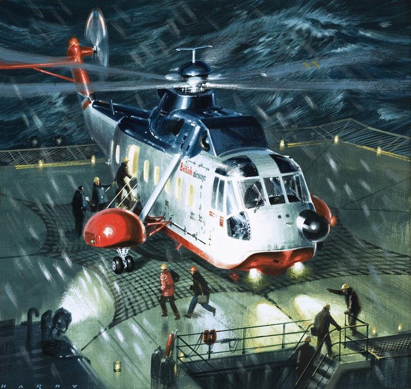 油田的危险人物。一架英国航空公司的 S-61N 直升机 作者 威尔夫（20世纪）哈代