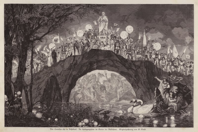 在德国杜塞尔多夫 Malkastenpark 庆祝艺术家 Peter von Cornelius 的节日（版画） 作者 威廉·高斯（Wilhelm Gause）