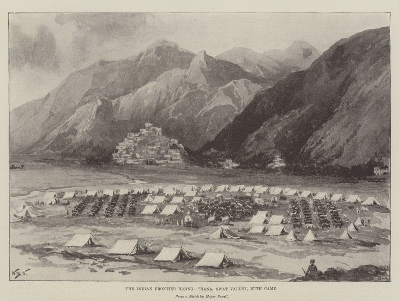 印第安边境崛起，塔纳，斯瓦特山谷，与营地 作者 威廉·巴恩斯（William Barnes）羊毛