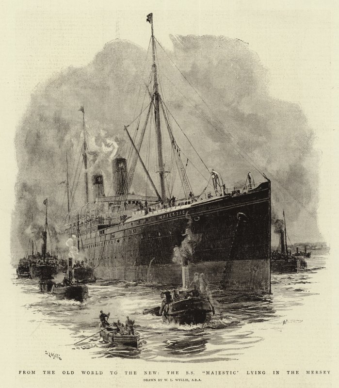 从旧世界到新世界，SS Majestic躺在Mersey 作者 威廉·莱昂内尔·威利