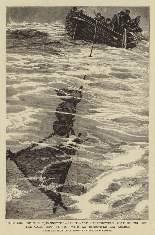 珍妮特的失落，达因豪尔中尉的船在1881年9月12日乘坐大风，带有一个临时海锚 作者 威廉·莱昂内尔·威利