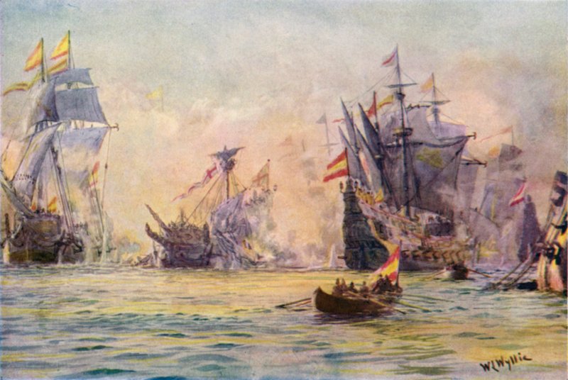 1591年西班牙人占领的“绅士 - 冒险家”，“复仇”的结束 作者 威廉·莱昂内尔·威利