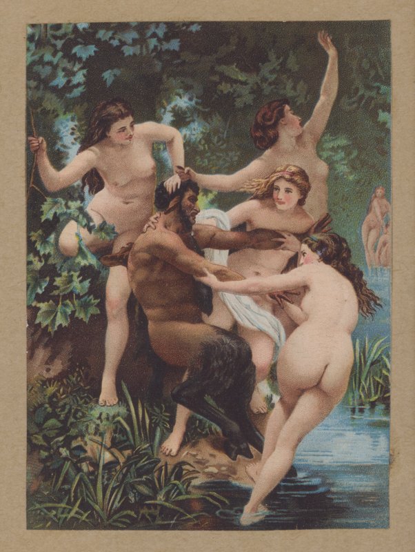 萨提尔和仙女（chromolitho）。 作者 威廉·阿道夫（后）布格罗