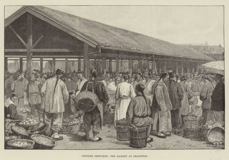 中国素描，上海市场 作者 威廉·巴恩斯（William Barnes）羊毛