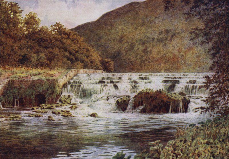瀑布，Monsal Dale（彩色石版画） 作者 威廉·比斯科姆·加德纳