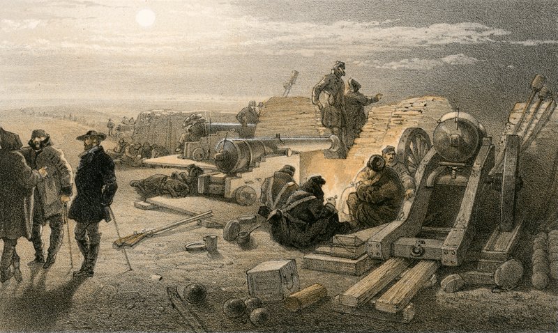 电池的一个安静的夜晚，格林希尔电池（查普曼主要），1855年1月29日 作者 威廉·克里米亚·辛普森