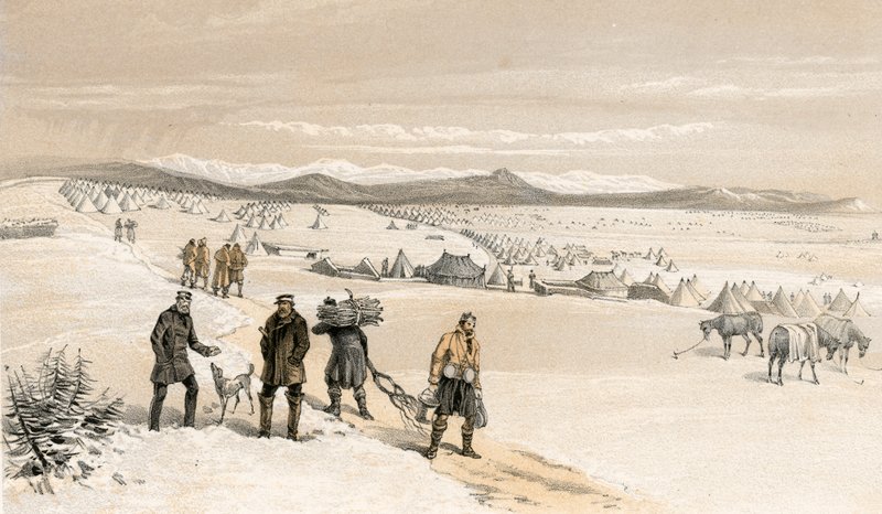 第二师的营地，向东看，1855年1月 作者 威廉·克里米亚·辛普森