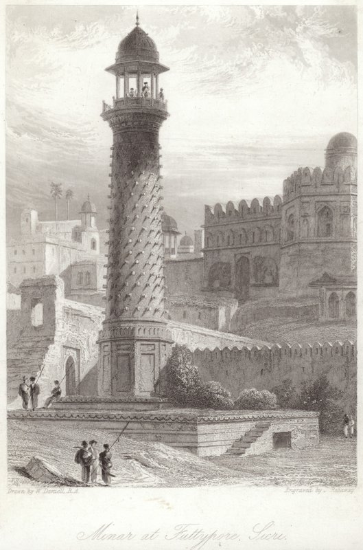在Futtypore Sicri的Minar 作者 威廉·丹尼尔