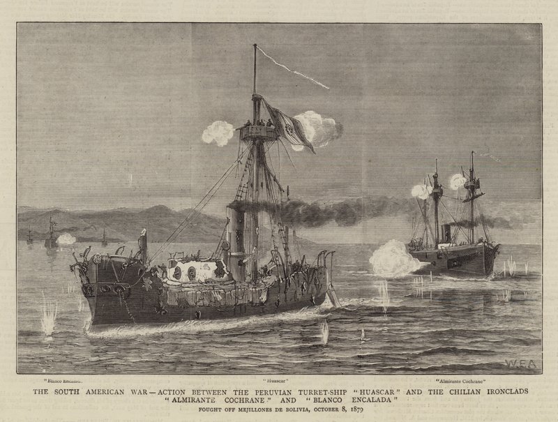 南美战争，秘鲁炮塔之间的行动Huascar和Chilian Ironclads Almirante Cochrane和Blanco Encalada之间的行动 作者 威廉·爱德华·阿特金斯