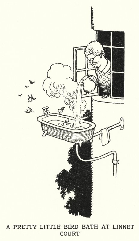 A Pretty Little Bird Bath at Linnet Court (litho) 作者 威廉·希思·罗宾逊