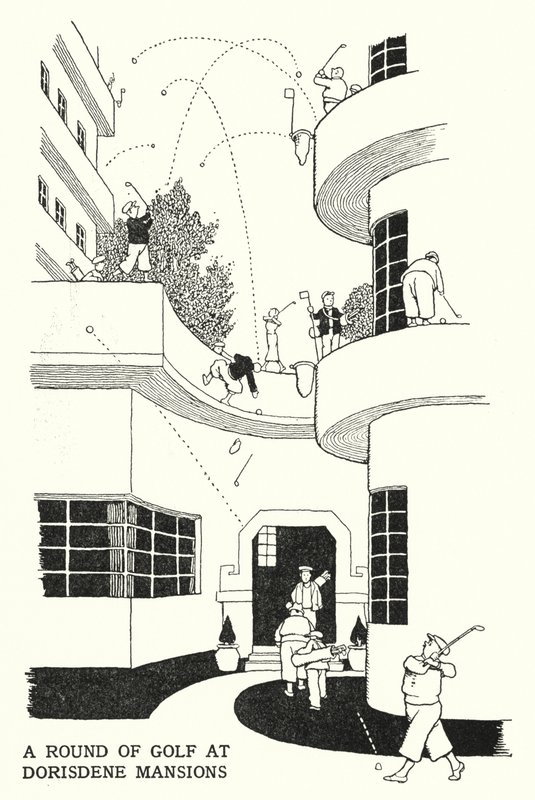 A Round of Golf at Dorisdene Mansions (litho) 作者 威廉·希思·罗宾逊