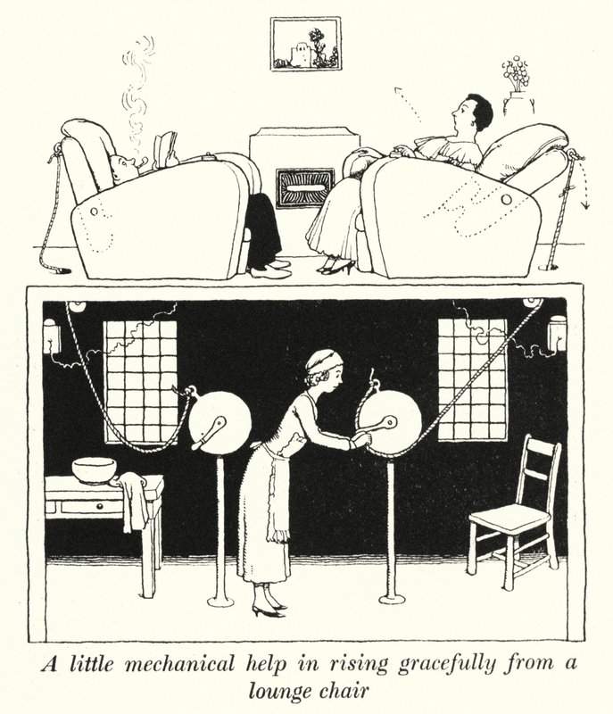 A little mechanical help in rising gracefully from a lounge chair (litho) 作者 威廉·希思·罗宾逊