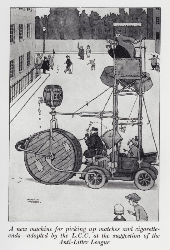 A new machine for picking up matches and cigarette-ends adopted by the LCC at the suggestion of the Anti-Litter League (litho) 作者 威廉·希思·罗宾逊