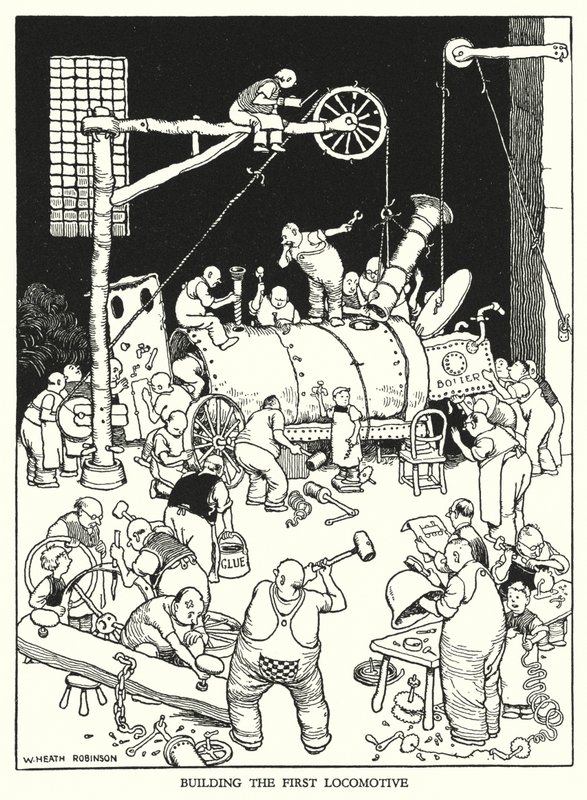 Illustration for Railway Ribaldry by W Heath Robinson (litho) 作者 威廉·希思·罗宾逊